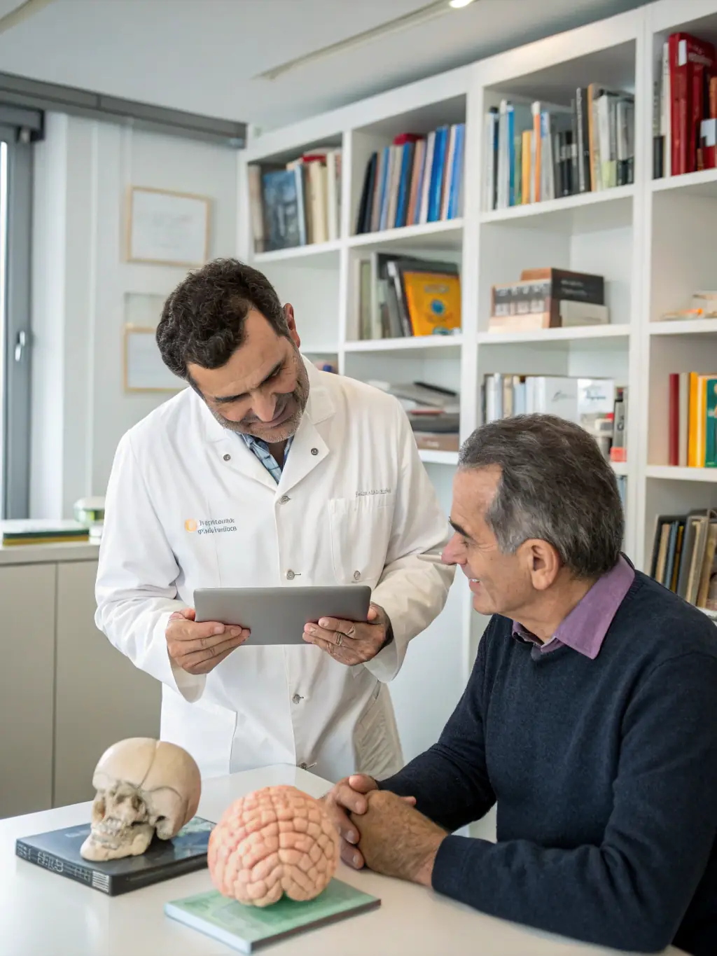 An image of a neurologist consulting with a patient, reviewing brain scans and discussing treatment options for neurological disorders, highlighting Althea's focus on neurology.